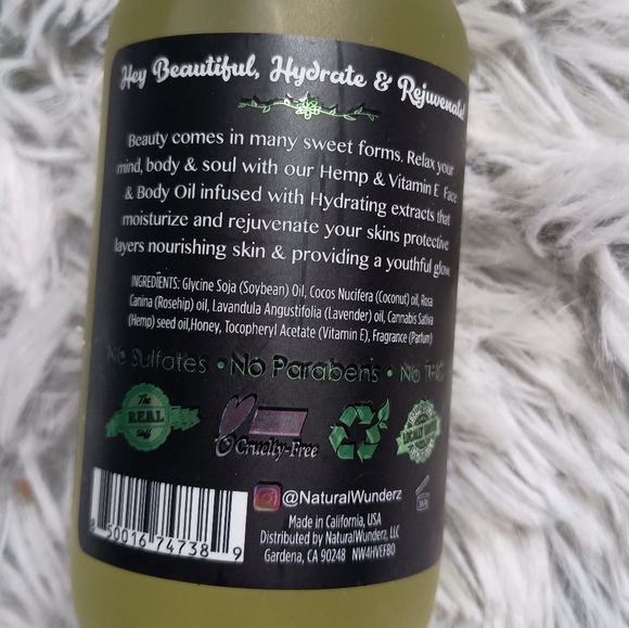 Natural Wonderz Hemp Face & Body Oil 4 Oz New Hydration & Glow Rejuvenating - Picture 3 of 3